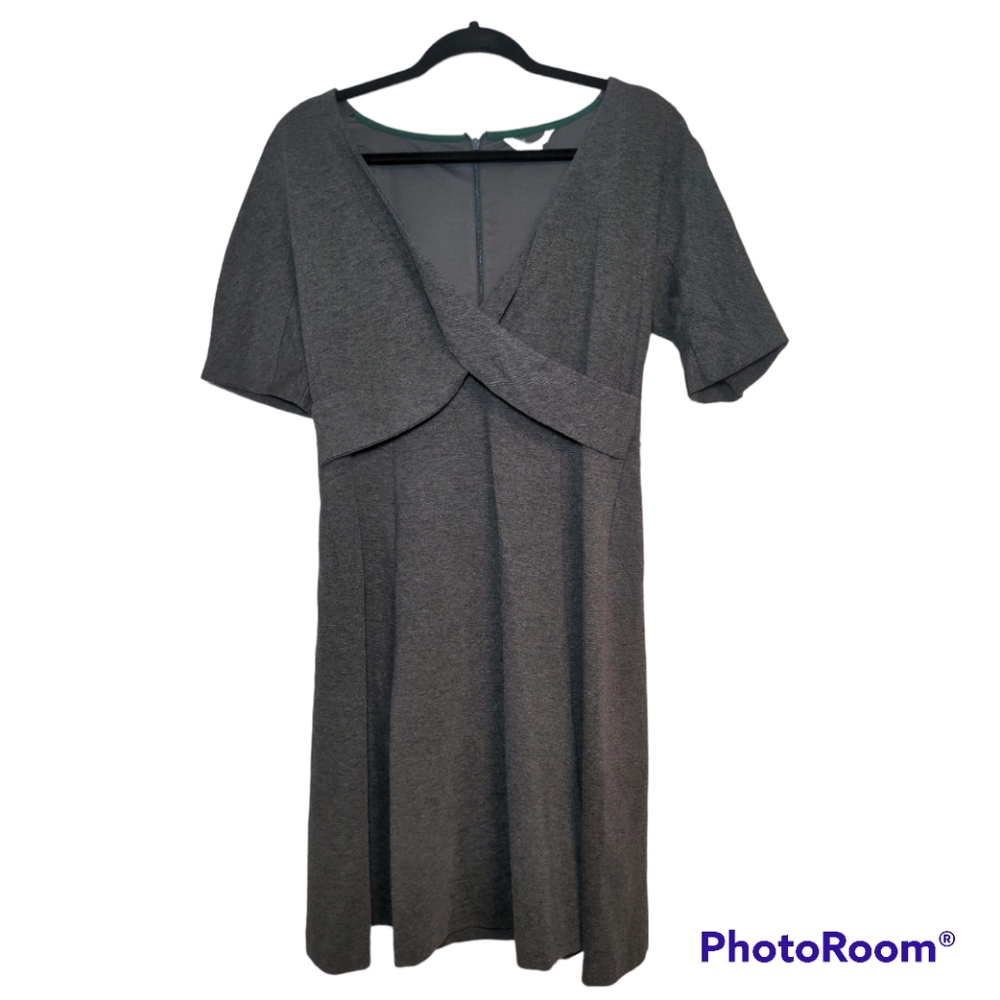 Boden Grey Short Sleeve A-Line Cross Front Lined Sweater Dress Size 10